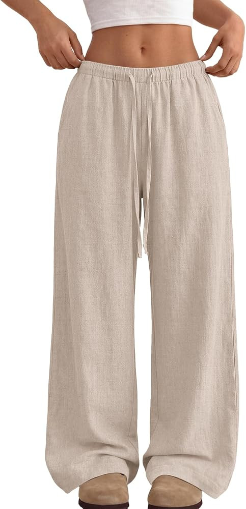LILLUSORY Women's Linen Summer Flowy Wide Leg Beach Palazzo Pants with Pockets | Amazon (US)