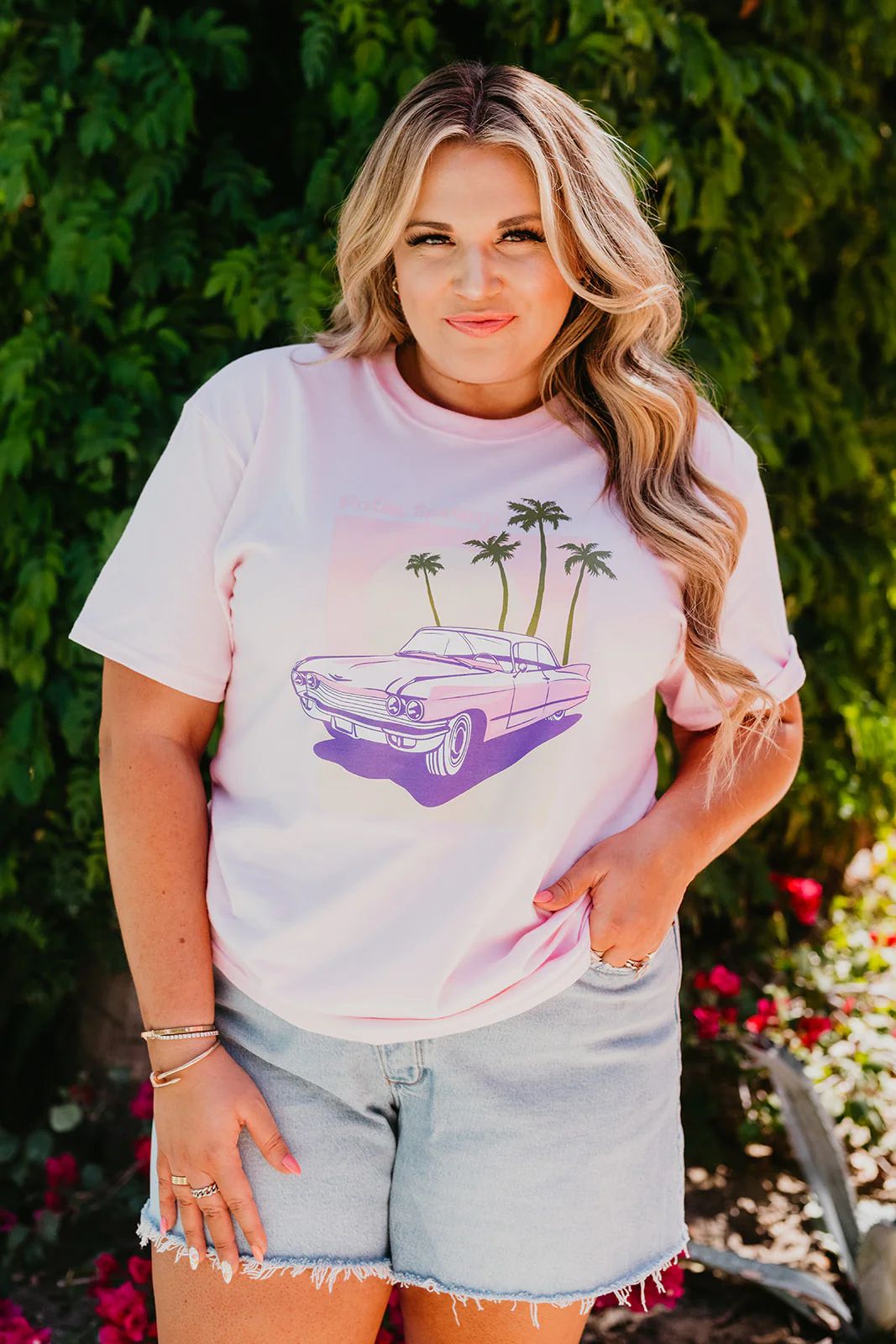 THE PALM SPRINGS PINK CLASSIC CAR TEE BY SASSY RED LIPSTICK X PINK DESERT | Pink Desert