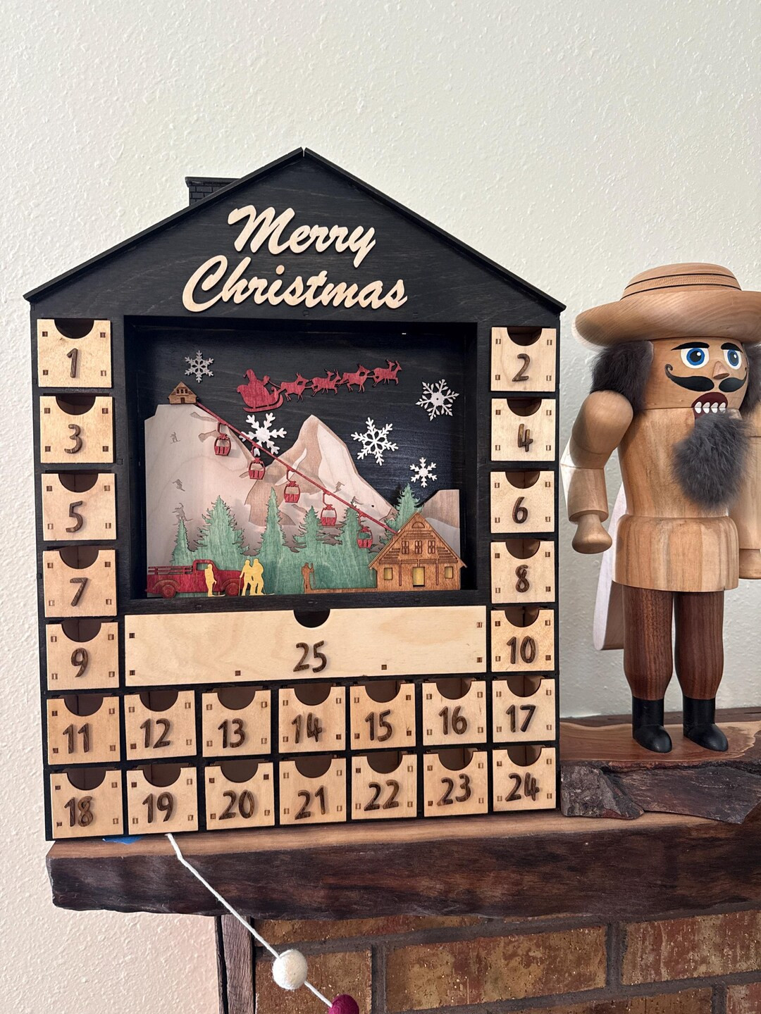 Ski Mountain Advent Calendar: Birch Plywood, LED Light, Handmade - Etsy | Etsy (US)
