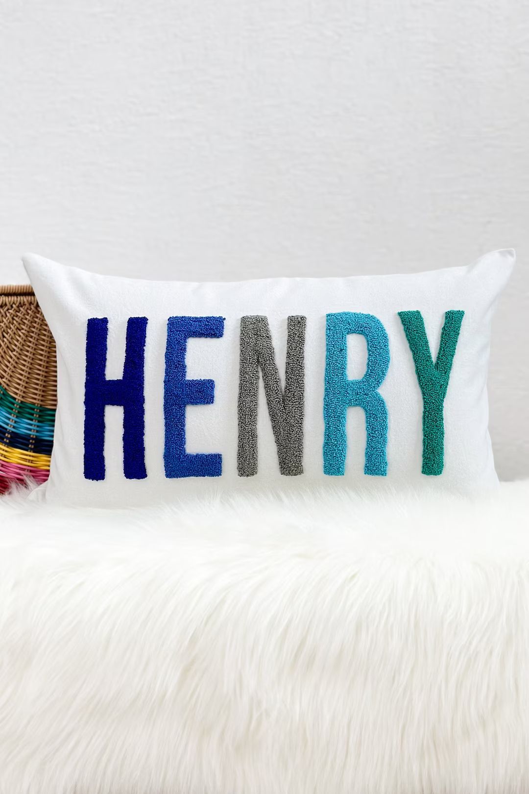 Personalized Baby Boy Room Name Pillow Cover, Baby Boy Nursery Pillow, Punch Needle, Boy Kid Gift... | Etsy (US)