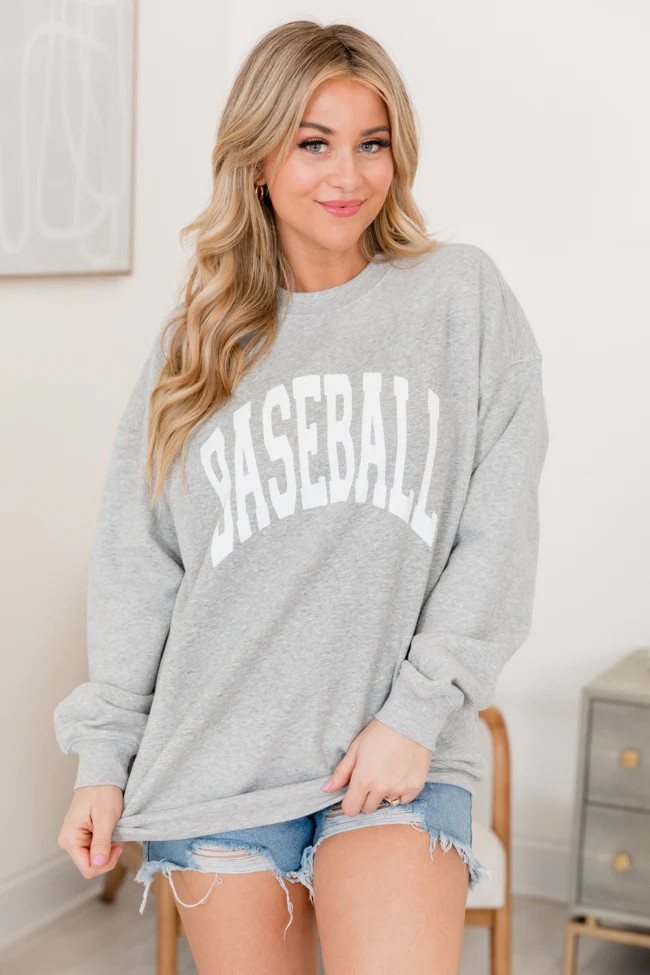 Baseball Block Light Grey Oversized Graphic Sweatshirt | Pink Lily