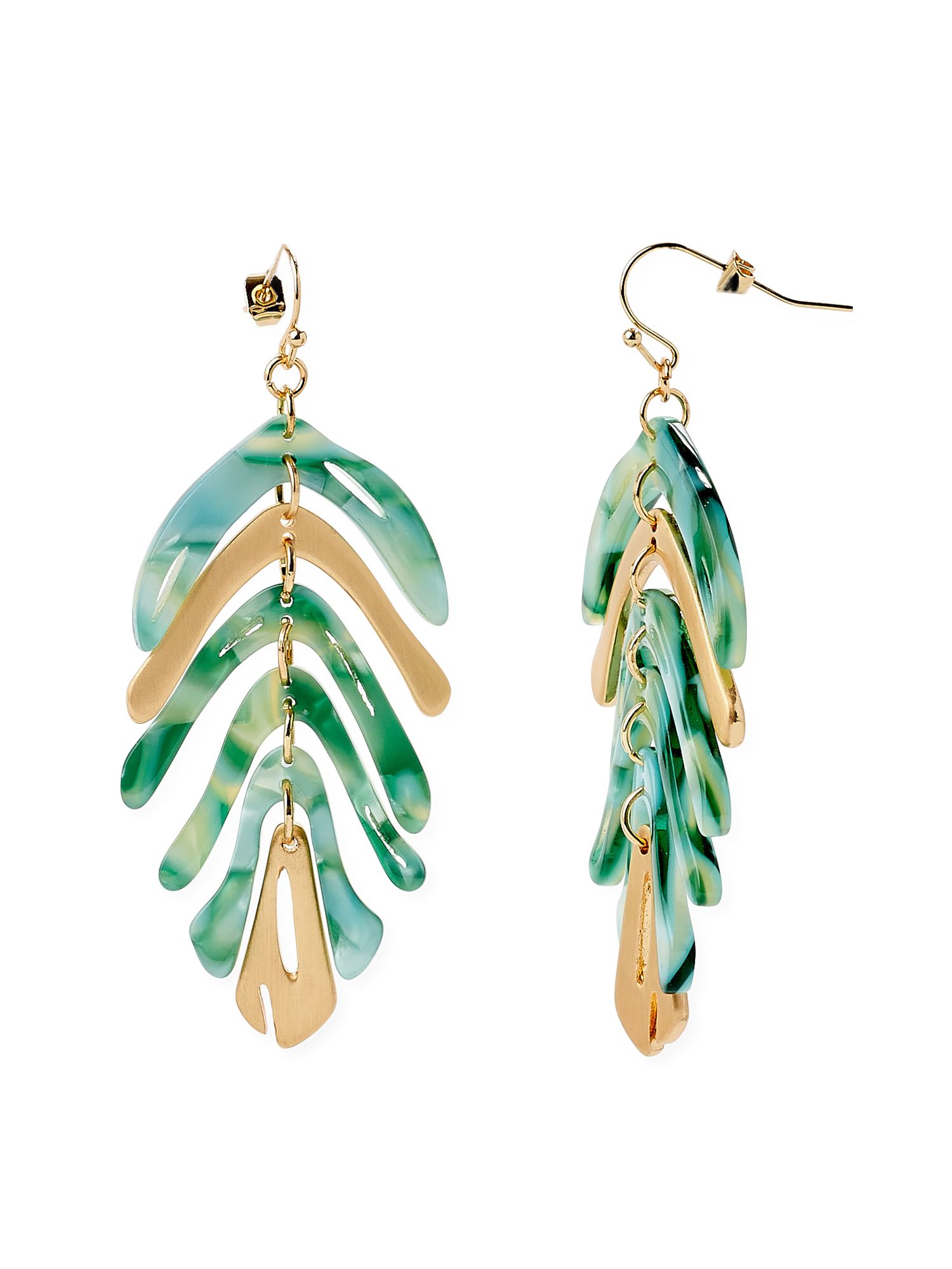 Scoop Women’s 14K Gold Flash-Plated Satin Green Leaf Earrings | Walmart (US)