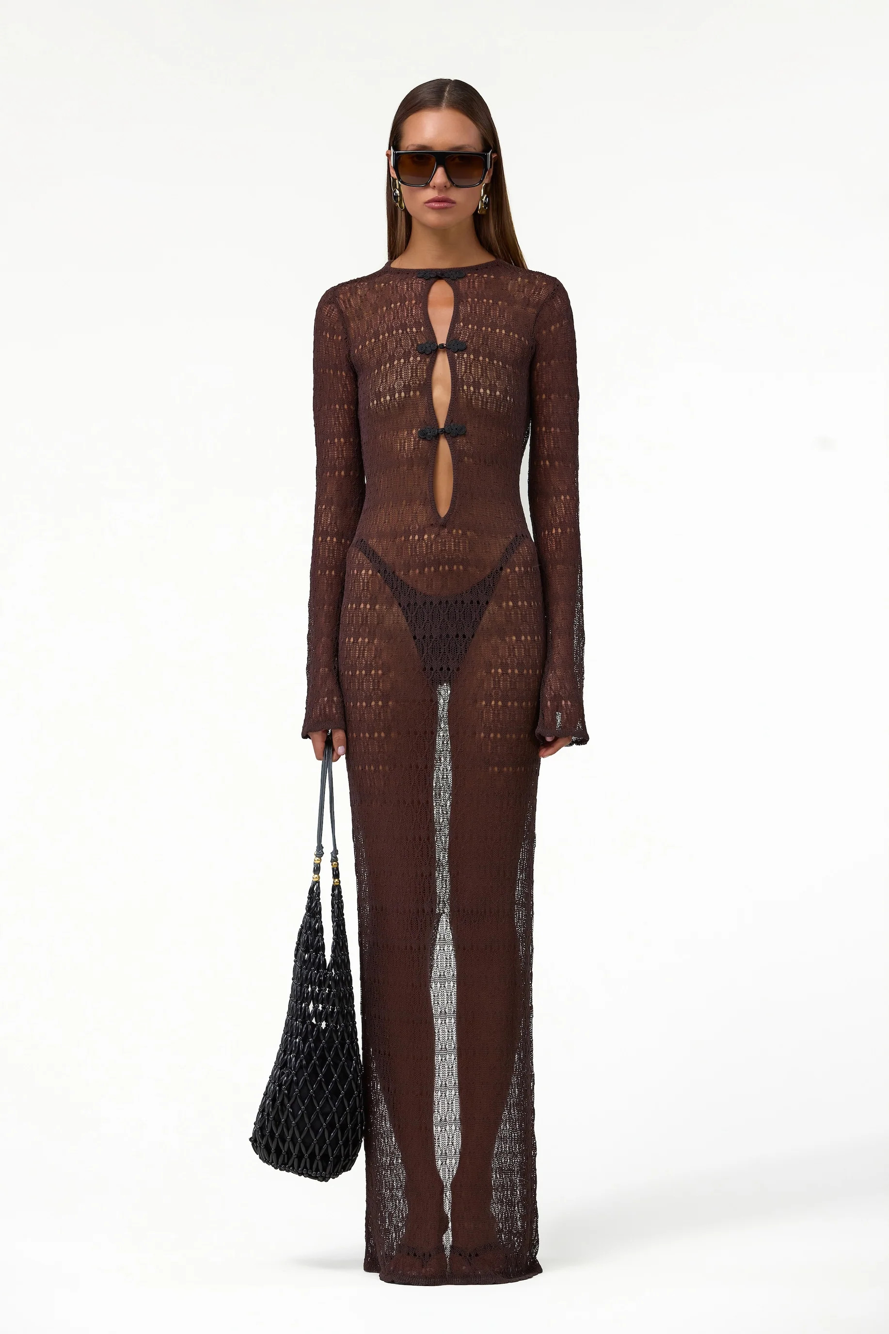 Keyhole Crochet Dress (Chocolate Brown/Black) | SAME