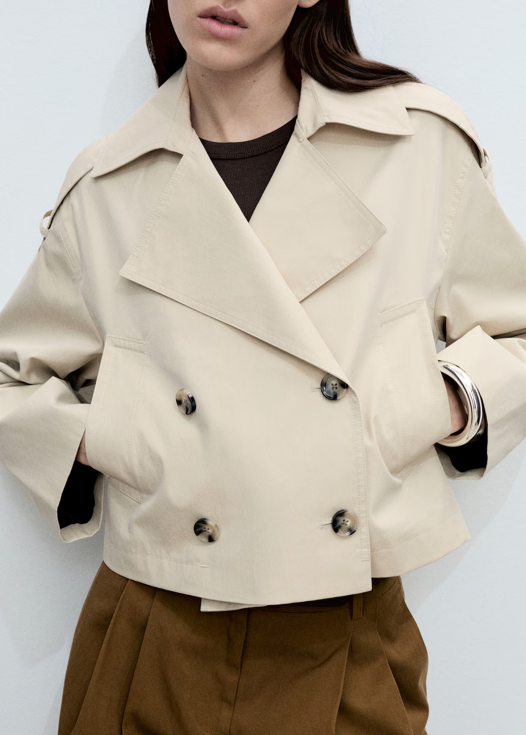 Double-breasted cropped trench coat - Women | MANGO USA | Mango (US/MX/AU)