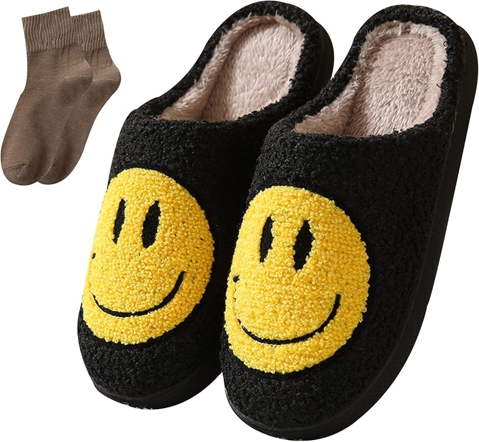 Happy Face Slippers for Women Men,Retro Soft Cozy Comfy Plush Lightweight House Slippers Slip-on ... | Amazon (US)