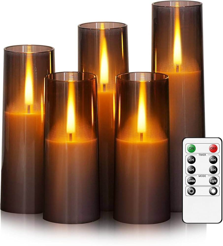 Flameless LED Candles, Battery Operated Upgraded Realistic 5 Pcs Flickering Flame Pillar Candles ... | Amazon (US)