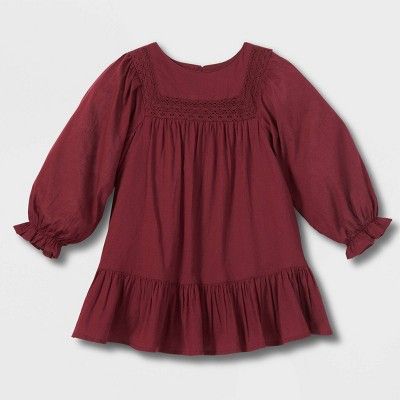Toddler Girls' Solid Crochet Long Sleeve Dress - Cat & Jack™ Burgundy | Target