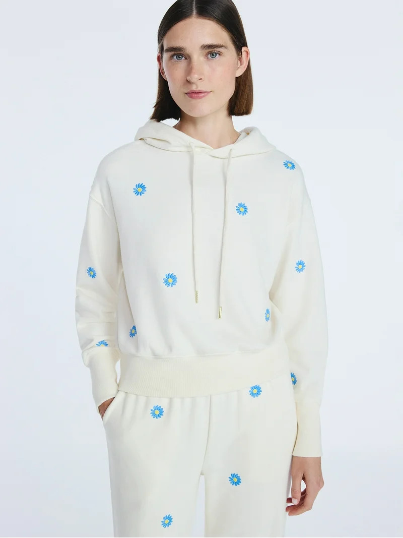 Free Assembly Women’s and Women’s Plus Cropped Embroidered Pullover Hoodie Sweatshirt, Sizes ... | Walmart (US)