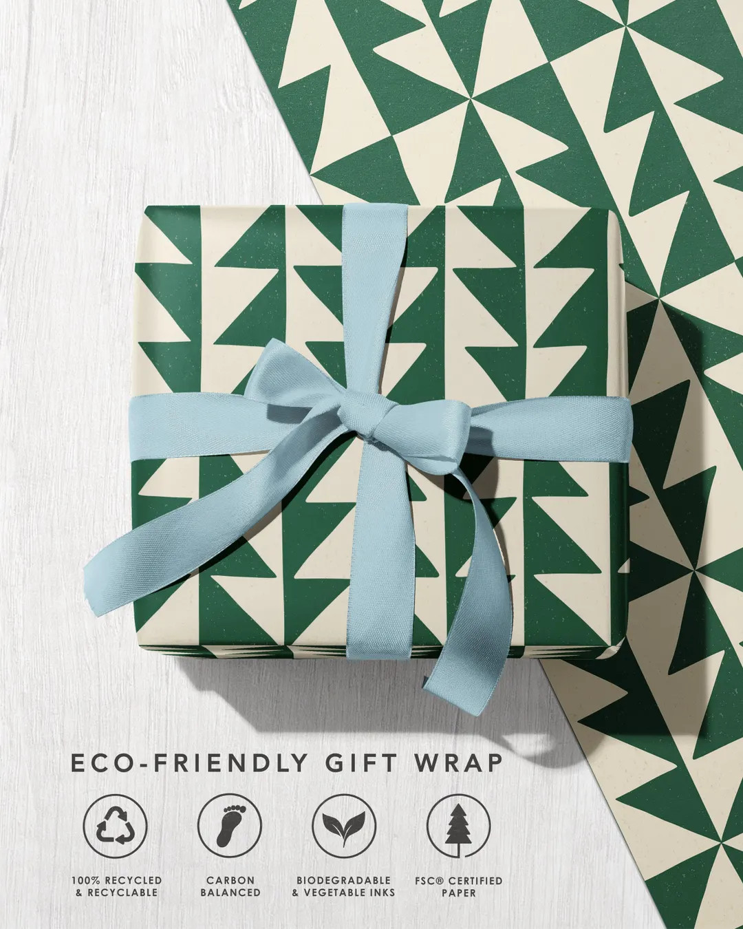 Geometric Pines Modern Retro Gift Wrap Christmas Tree Premium Eco Friendly Wrapping Paper Recycla... | Etsy (US)