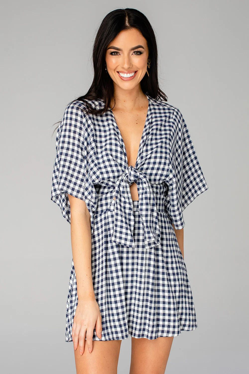 CONNIE FRONT TIE MINI DRESS - NAVY | BuddyLove