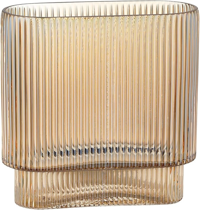VanEnjoy Ribbed Glass Vase, Amber Colored Fluted Vase, Big Modern Glass Vase, Unique Oblong Ribbe... | Amazon (US)