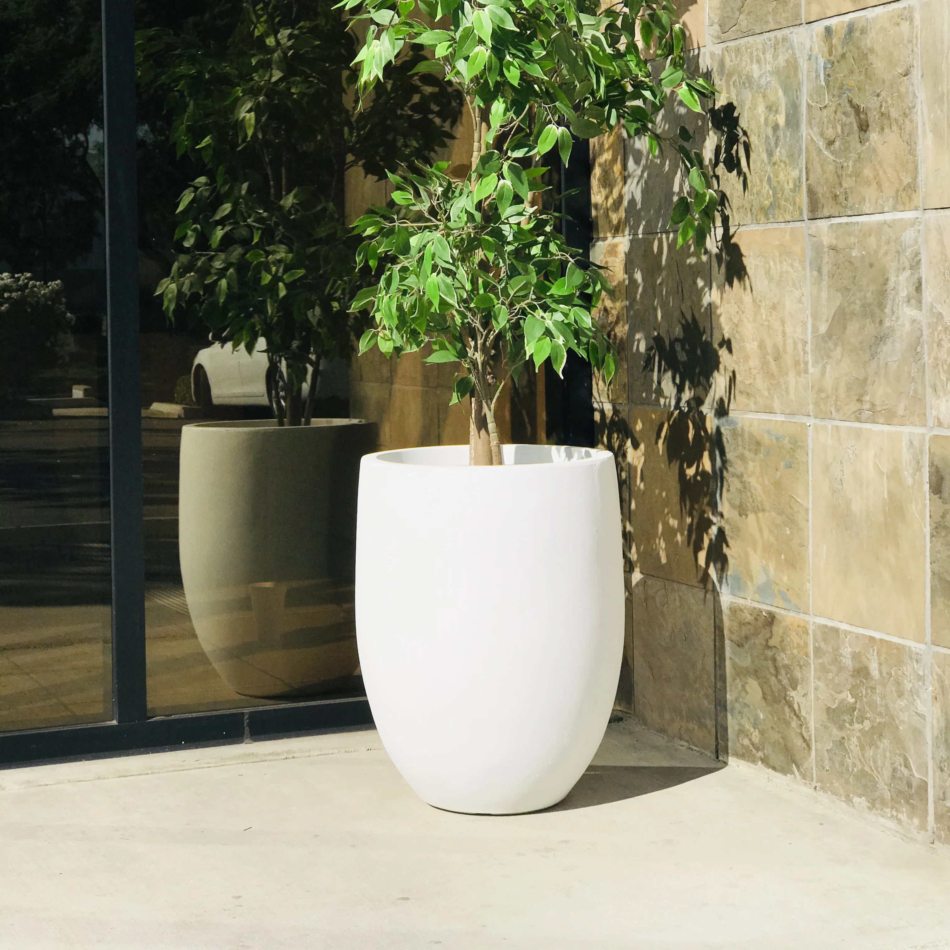 21.7in H Tall Concrete Planter, Modern Round Tapered Design Large Outdoor Indoor Decorative Pot with Drainage Hole and Rubber Plug for Home, Patio, a | Wayfair North America
