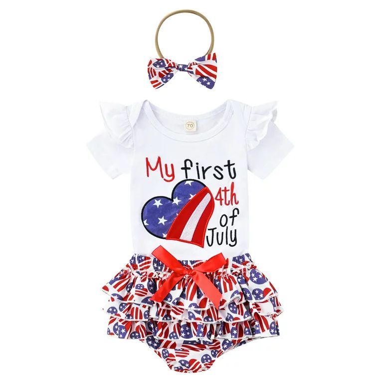 Sunisery Newborn Baby Girl 4th of July Outfits Short Sleeve Embroidery Romper Ruffle Shorts Cloth... | Walmart (US)