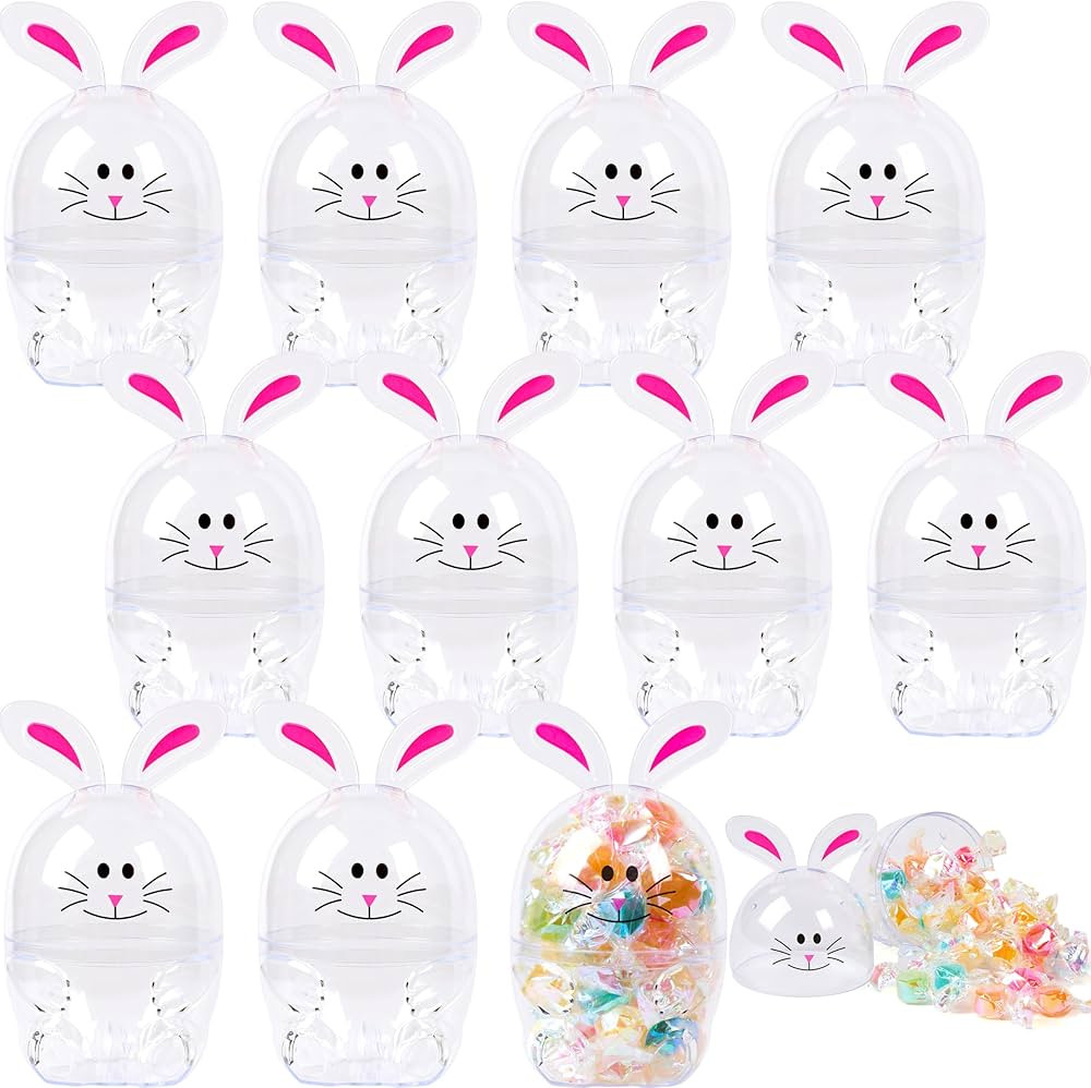 JOYIN 12 Pcs Bunny Shaped Eggs, 3.7” Plastic Empty Eggs Fillable, Novelty White Plastic Rabbit ... | Amazon (US)