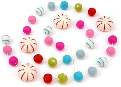 Glaciart One Peppermint Felt Ball Garland - Pompom Holiday Decoration Hand-Made from Natural Wool... | Amazon (US)