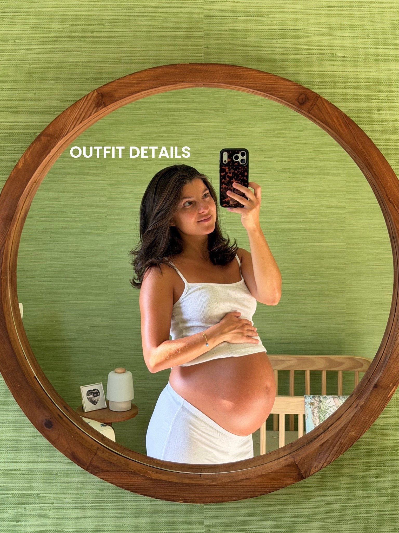 [9/21/26] the morning labor started ✨ last bump photos in the nursery 🤍

• Mirror came with the house! Linking similar options 
• Outfit is madewell pointelle tank paired with 100% pima cotton pj set (pants) from eberjey
• Glider and crib are from Nestig, but linking similar options! We also have the Oilo Glider in our bedroom (Teddy Gliding Swivel Nursery Recliner in pecan stripe) and absolutely love it!

#LTKBaby #LTKBump #LTKmomlife