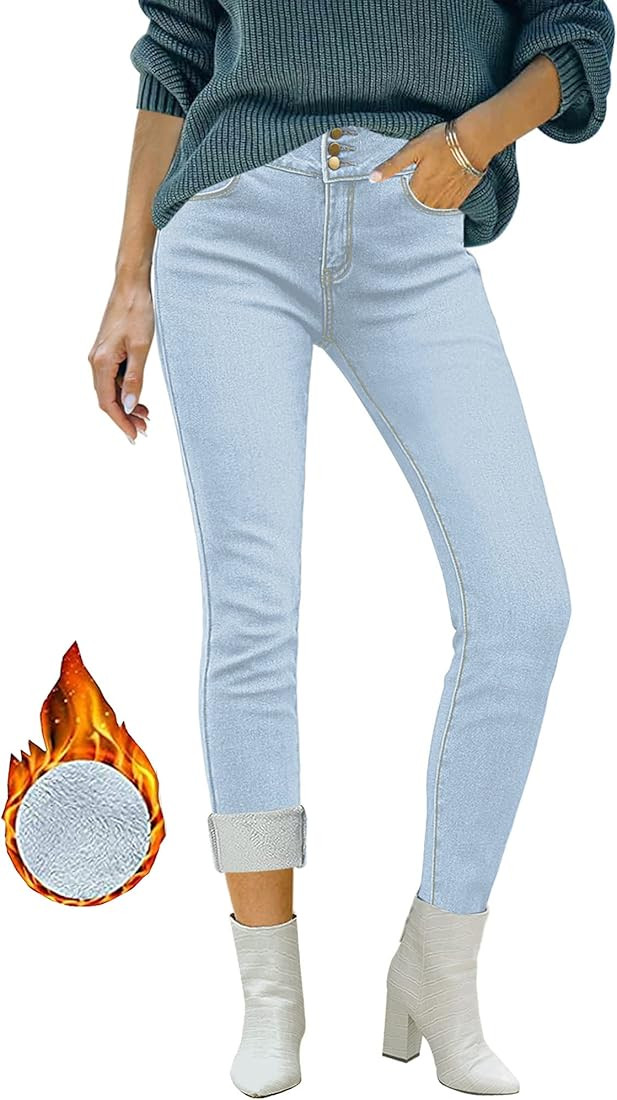 luvamia Women's Fleece Lined Jeans Winter Thermal Denim Jeggings Skinny High Waisted Stretch Warm... | Amazon (US)