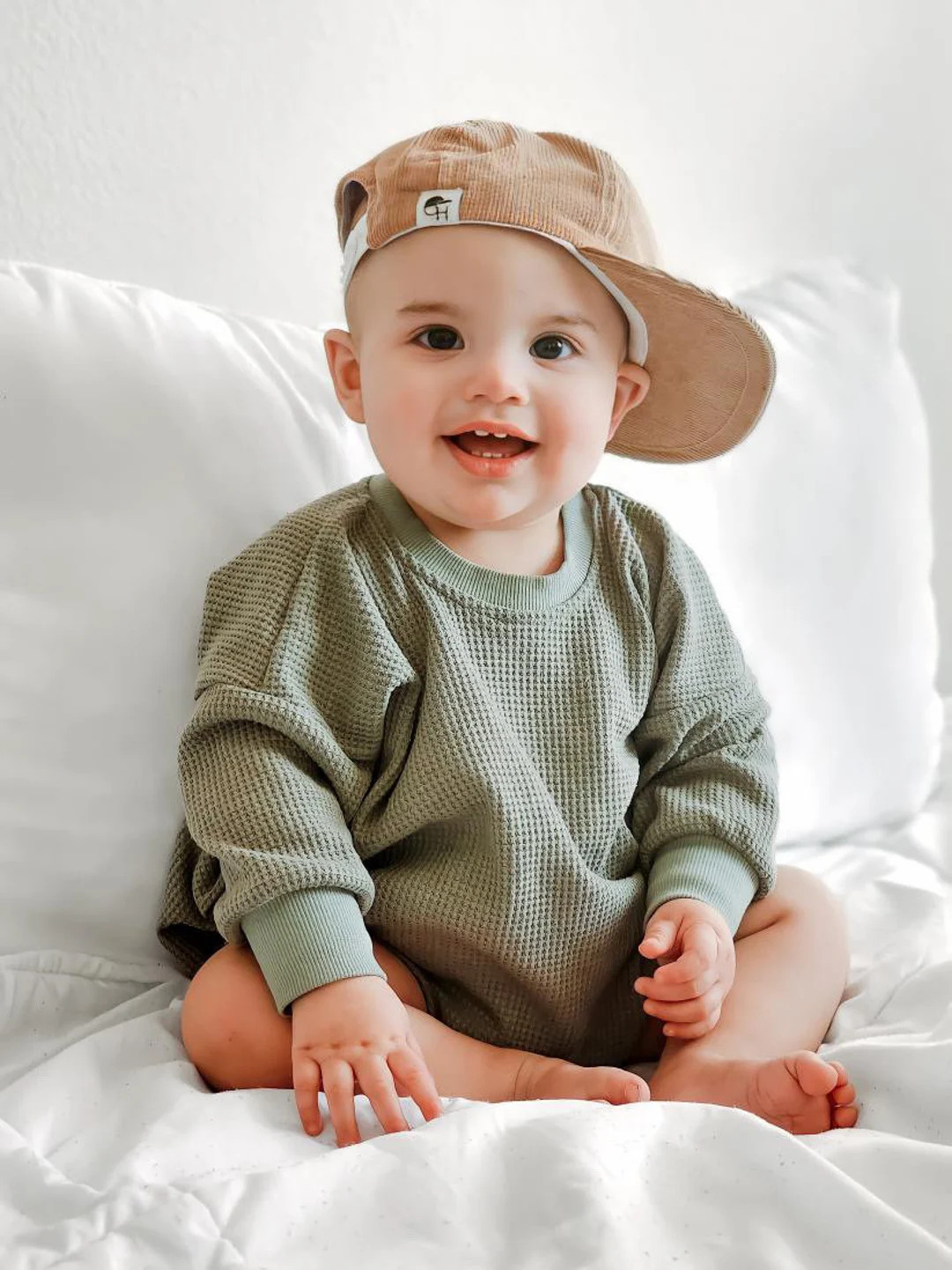 Neutral Baby Oversized Bubble Romper  Oversized Waffle-knit - Etsy | Etsy (US)