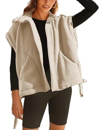 Yeokou Women's Fleece Vest Casual Sleeveless Button Down Winter Warm Sherpa Jacket with Pockets | Amazon (US)