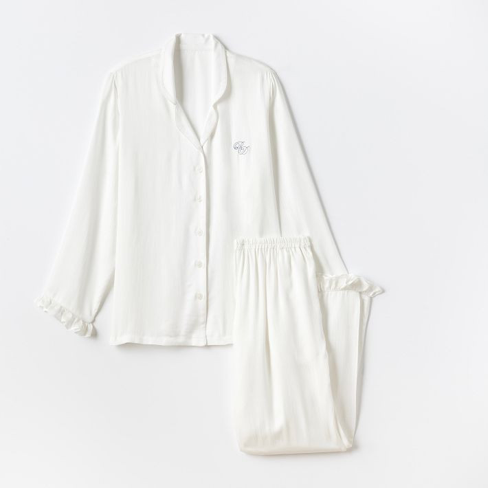 Ruffle Sateen Long Pajamas | Mark and Graham