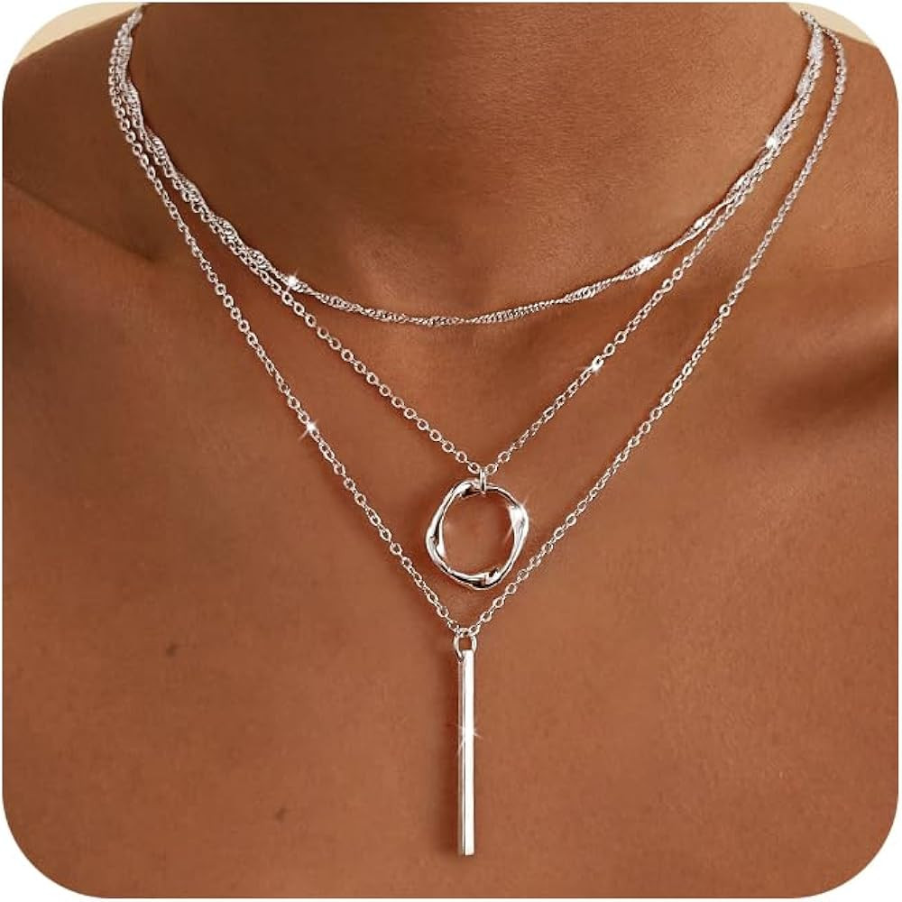 Cuzmly Layered Silver Necklaces for Women, Sterling Silver Stackable Stack Choker Necklaces for W... | Amazon (US)