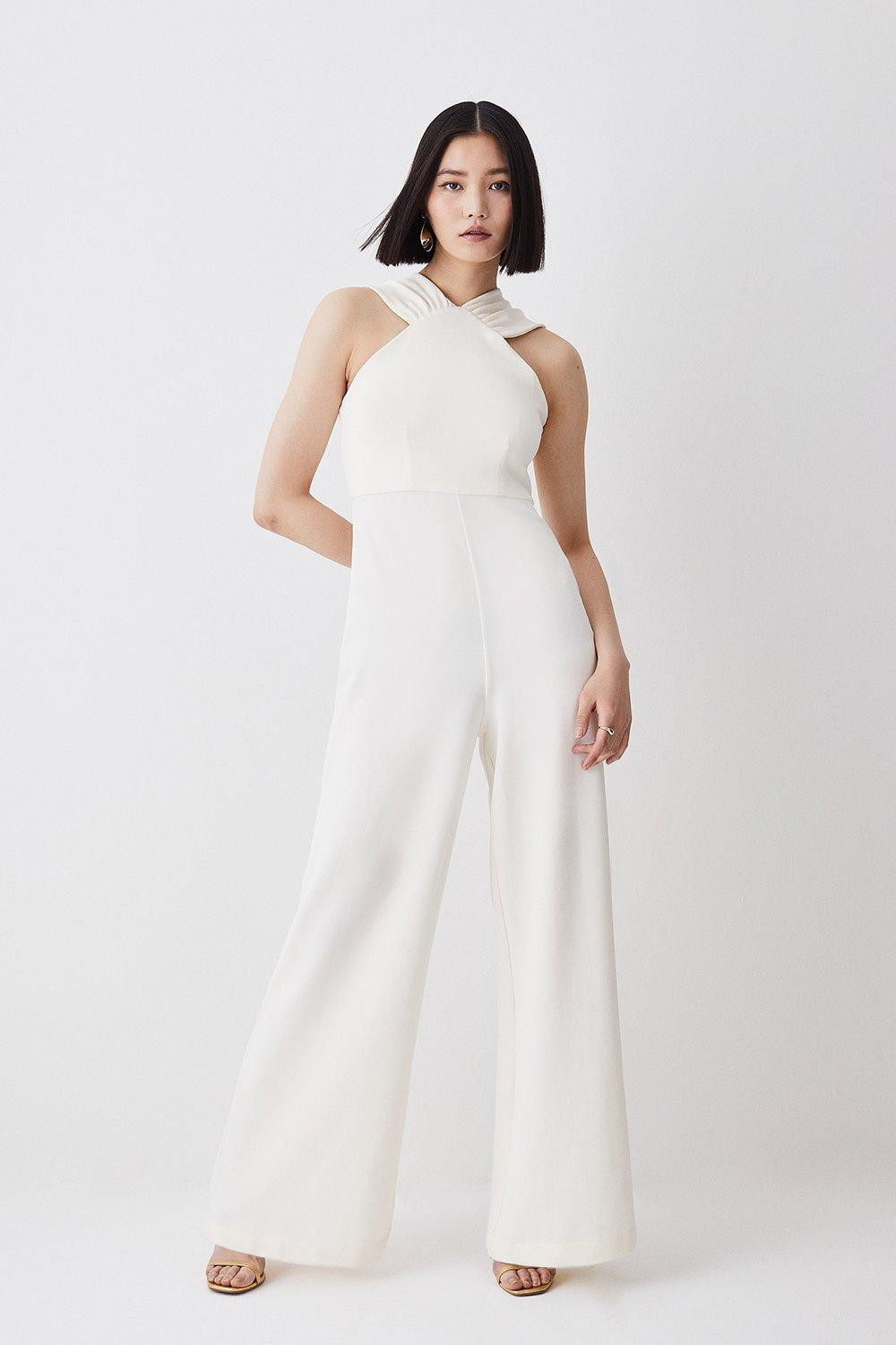 Halter Neck Jersey Wide Leg Jumpsuit | Karen Millen UK + IE + DE + NL