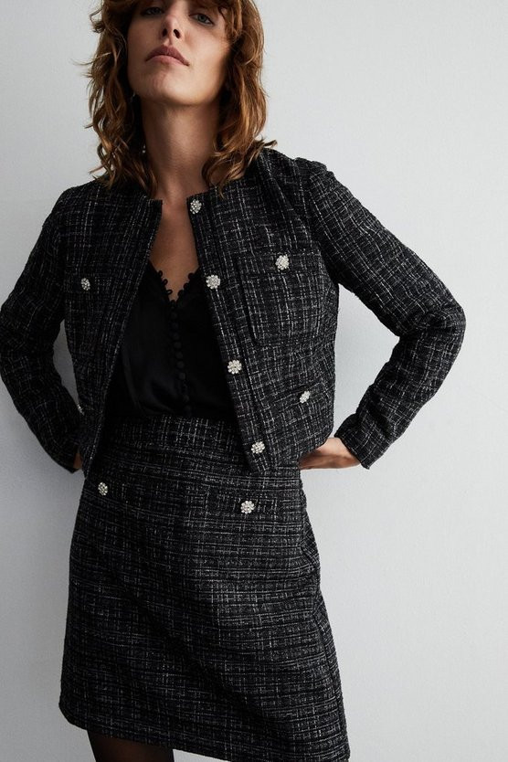 Tweed Tailored Jacket With Crystal Buttons | Warehouse UK & IE