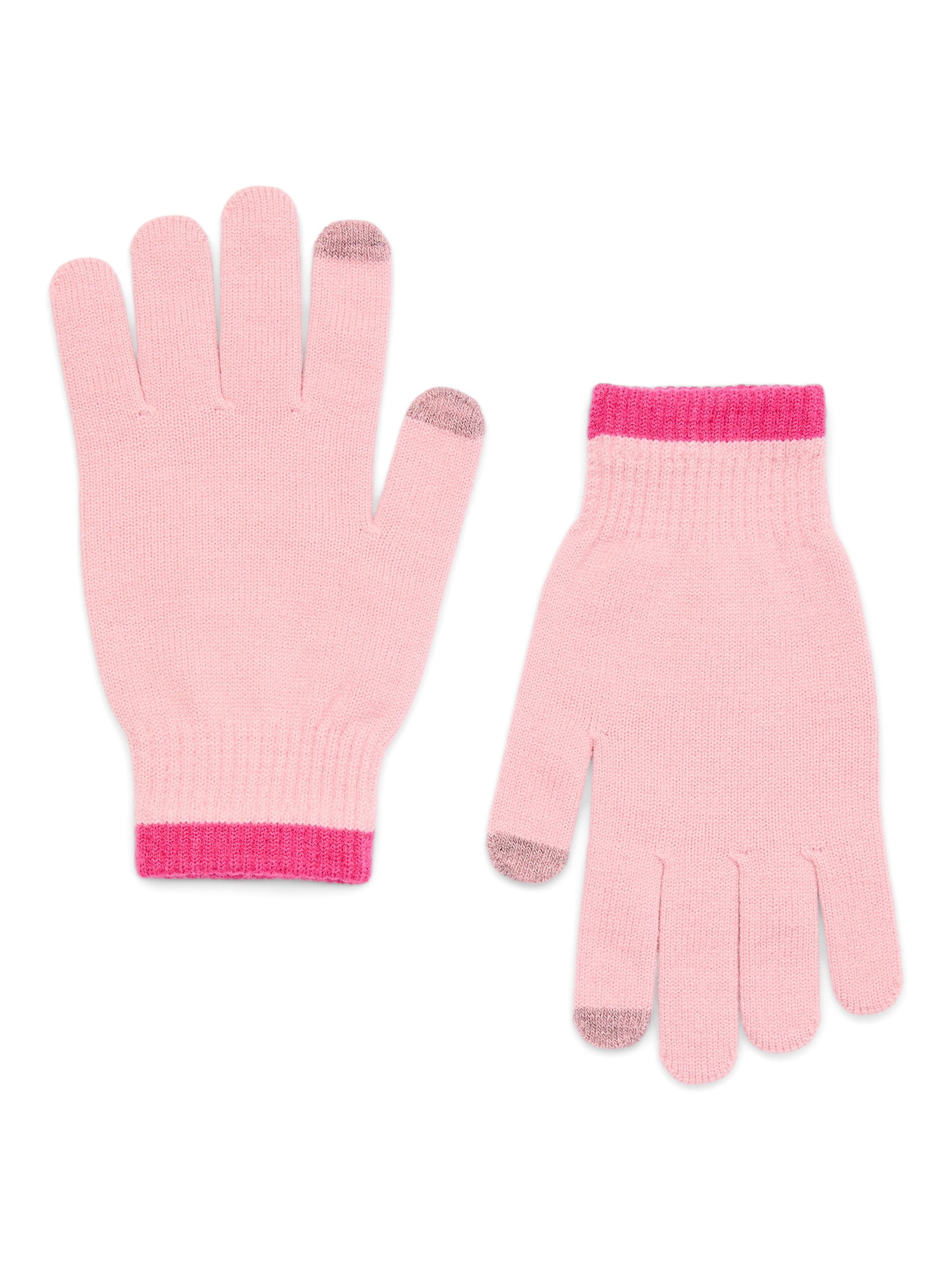 Time and Tru Women's Tipped Tech Winter Gloves, Dusty Rose, One Size Fits All, Knit | Walmart (US)