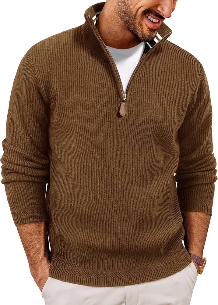 PJ PAUL JONES Men Quarter Zip Pullover Sweaters Lightweight Knit Dress Sweater for Glof Work Casu... | Amazon (US)