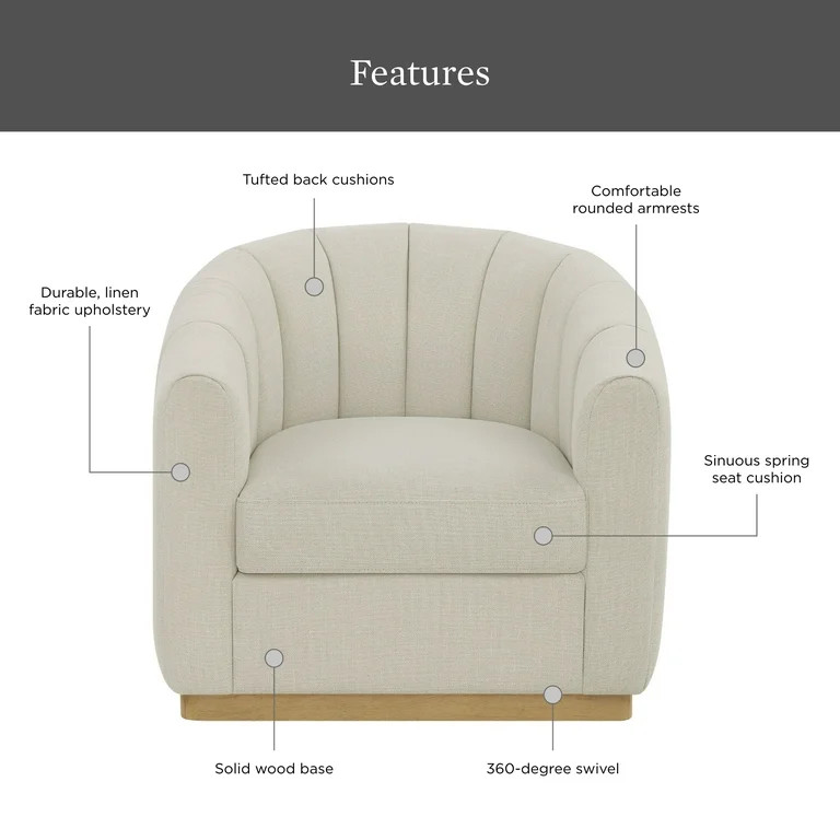 Better Homes & Gardens Lillian Accent Swivel Chair, Cream Linen | Walmart (US)