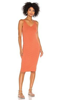 Enza Costa Luxe Rib V Midi Dress in Bisque from Revolve.com | Revolve Clothing (Global)