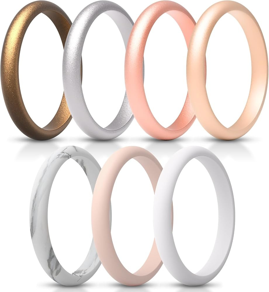 ThunderFit Women’s Silicone Thin and Stackable Bridal Ring Sets, Silicone Wedding Bands, 2.5mm ... | Amazon (US)