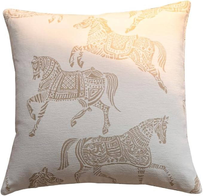 Croker Horse 20x20 inches Throw Pillow Cushion Cover - White Horse Chenille Jacquard Embroidery C... | Amazon (US)