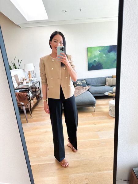 Shop similar black trousers and beige jackets below!

#AnnTaylor
#businesscasual
#springoutfits
#workoutfit
#chicstyle

#LTKworkwear #LTKSeasonal #LTKstyletip