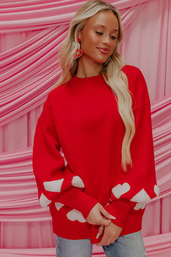 Open Heart Knit Sweater in Red | Impressions Online Boutique