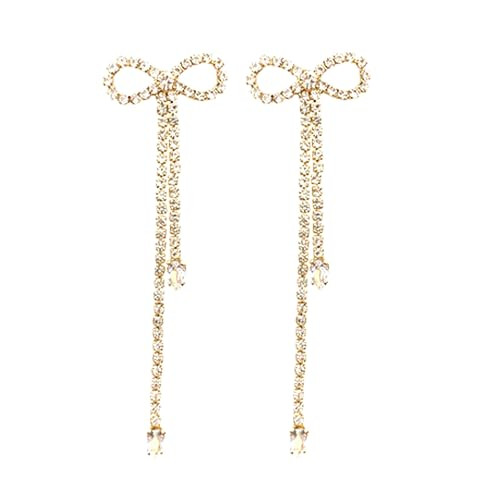 Rhinestones Bow Drop Earrings for Women Girls Silver Crystal Bowknot Tassels Statement Earrings Lightweight Shiny Bar Earrings Set Jewelry | Amazon (US)