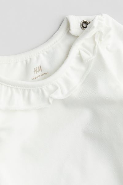 Cotton Bodysuit with Ruffle Collar - Round Neck - Long sleeve - White - Kids | H&M US | H&M (US + CA)