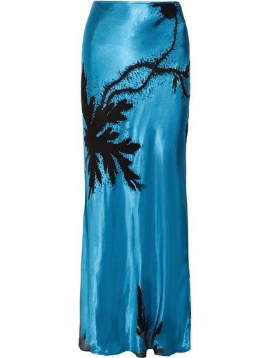 Topshop Unique - Eltham Devoré-satin Maxi Skirt - Bright blue | NET-A-PORTER (US)