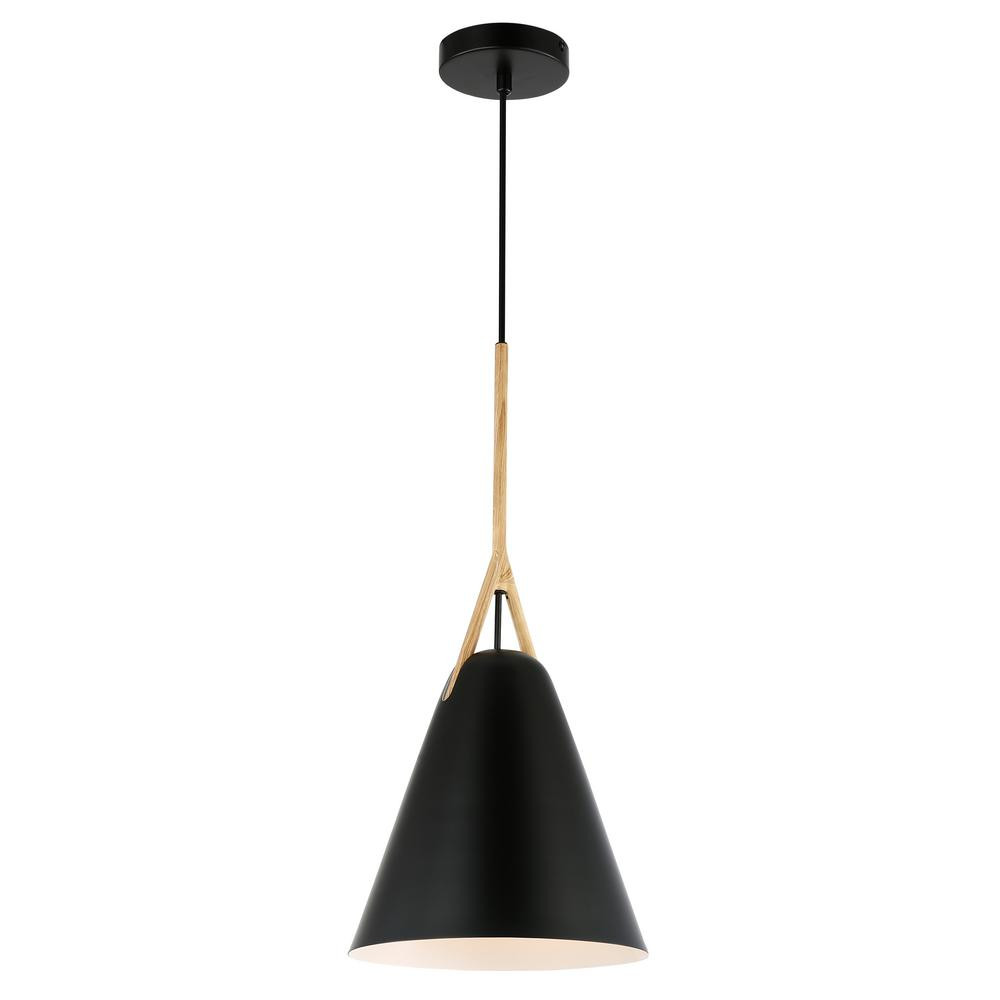Light Society Kalix 10 in. 1-Light Black Pendant with Metal Shade | The Home Depot