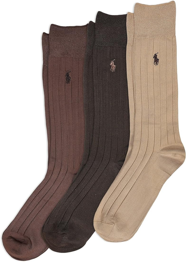 POLO RALPH LAUREN Mens Super Soft Ribbed Dress Crew Socks 3 Pair Pack - Lightweight Comfort | Amazon (US)