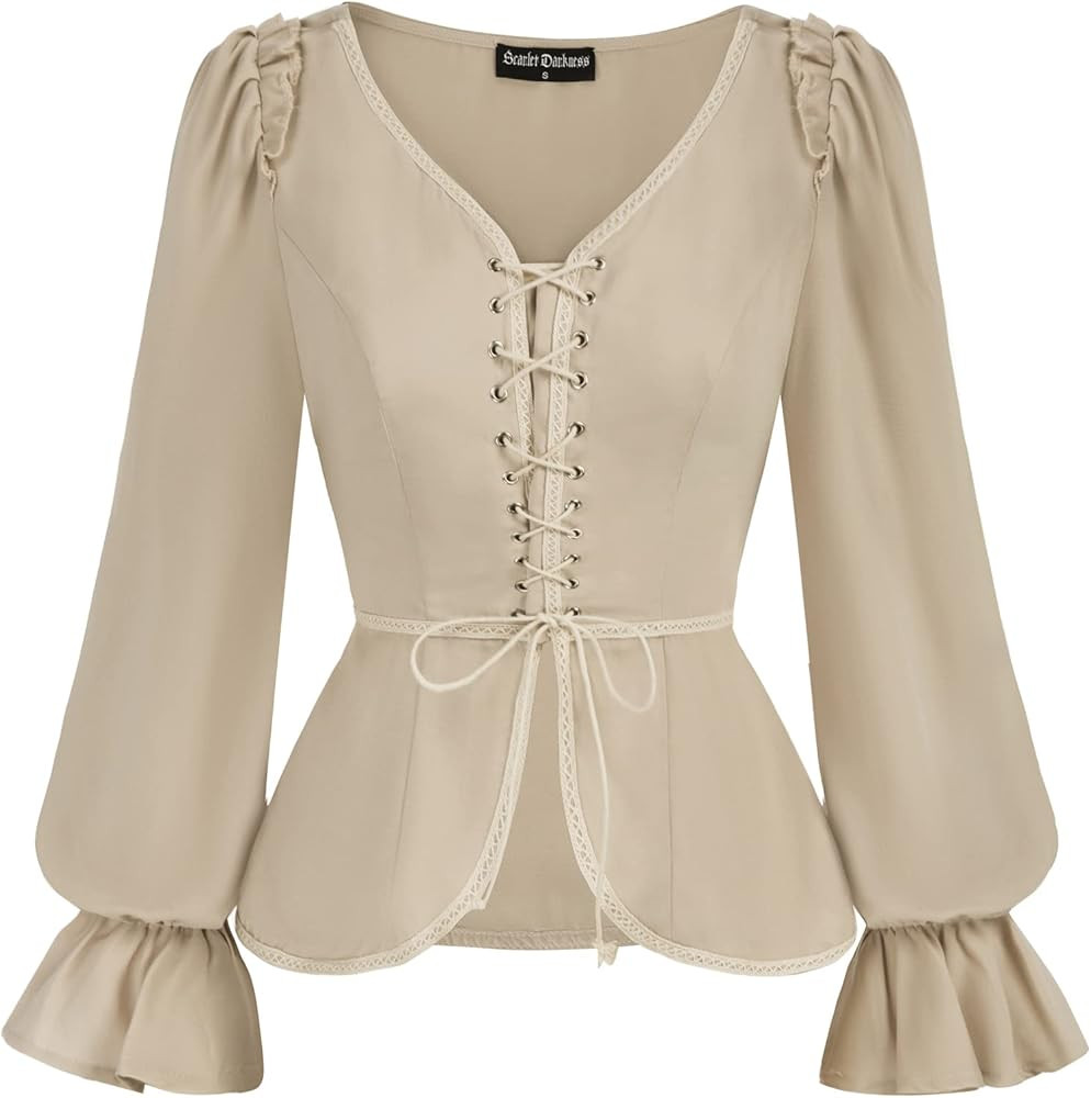 SCARLET DARKNESS Women Renaissance Peasant Shirt Ruffle Lace Up Pirate Top Blouse | Amazon (CA)