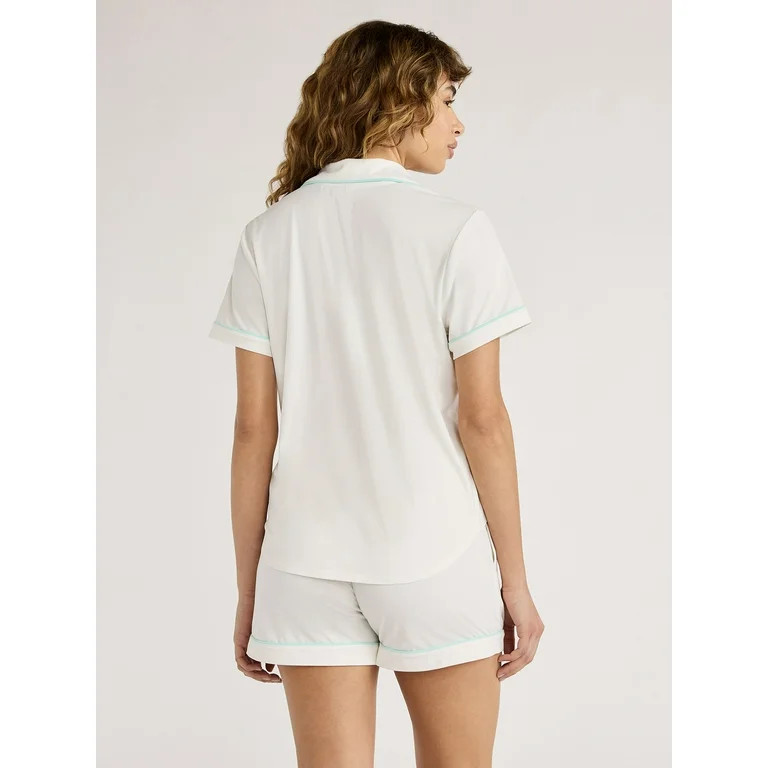 Joyspun Women's Knit Bridal Short Sleeve Notch Collar Top and Shorts Pajama Set, 2-Piece, Sizes X... | Walmart (US)