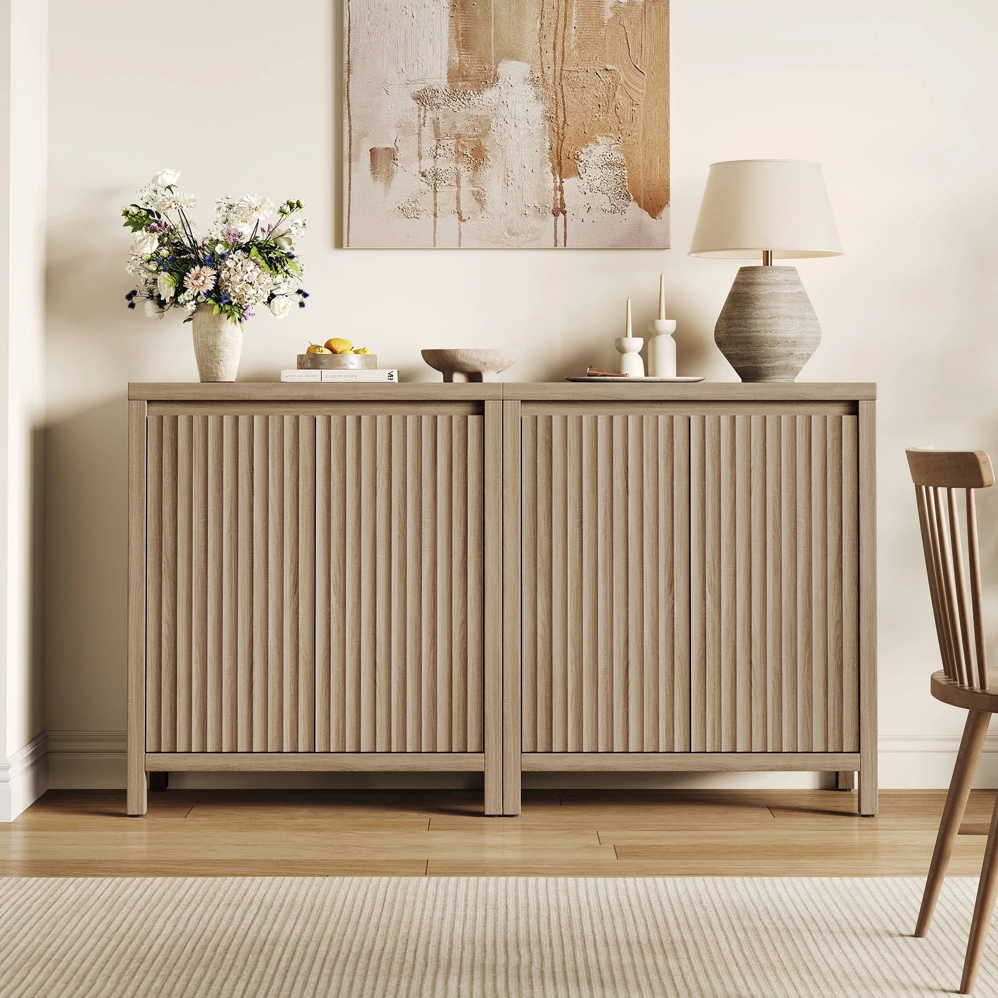 SICOTAS 29.1"W Mid Century Modern Sideboard Buffet Cabinet Set of 2 with Fluted Doors, Small Farm... | Walmart (US)