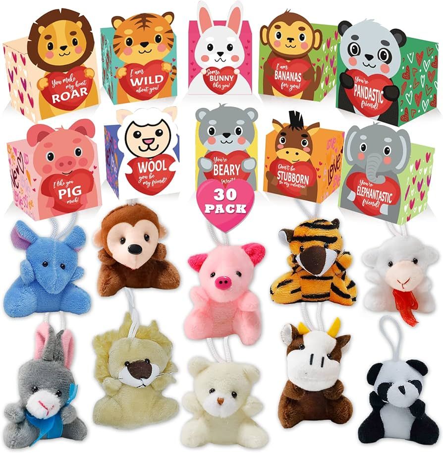 ATFUNSHOP Valentines Day Gifts Box for Kids with Animal Plush Toys 30 Pack Valentines Mini Keycha... | Amazon (US)