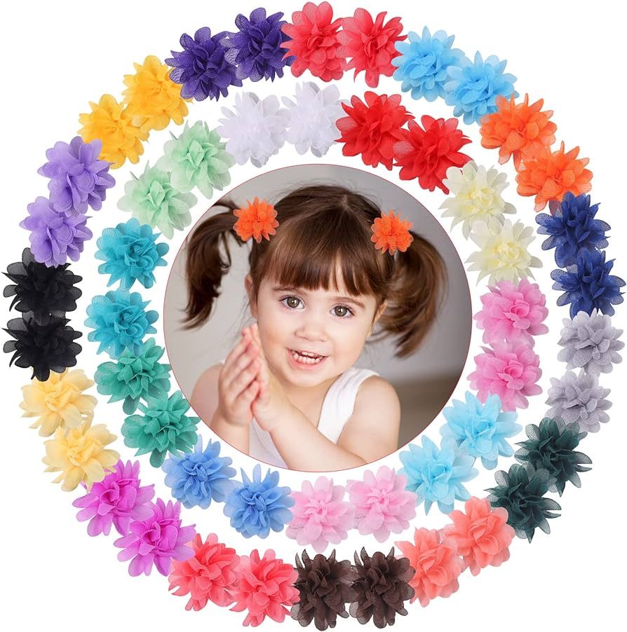 Chiffon Flower Hair Ties for Baby Girl, 50pcs 2" Flower Hair Ties for Toddler Girls Bow Flower El... | Amazon (US)