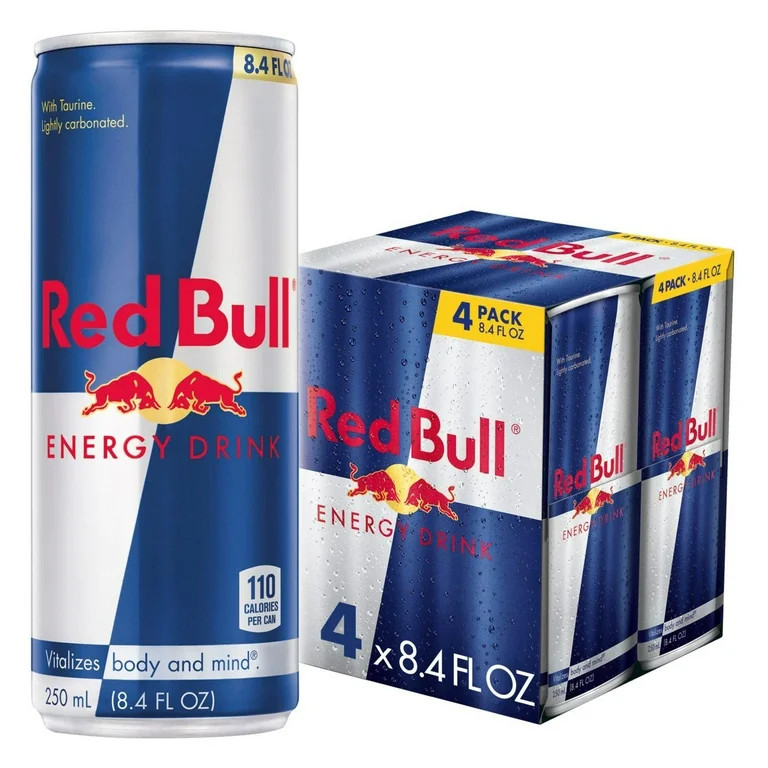 Red Bull Energy Drink, 80mg Caffeine, 8.4 fl oz, Pack of 4 Cans | Walmart (US)