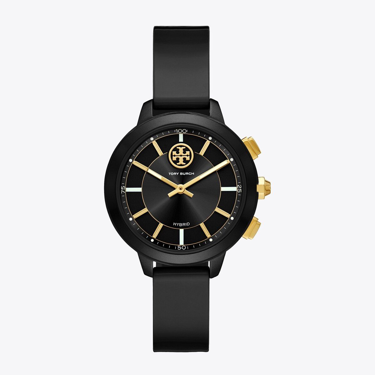 Collins Hybrid Smartwatch, Rubber/Black/Gold-Tone, 38 MM X 45 MM | Tory Burch (US)