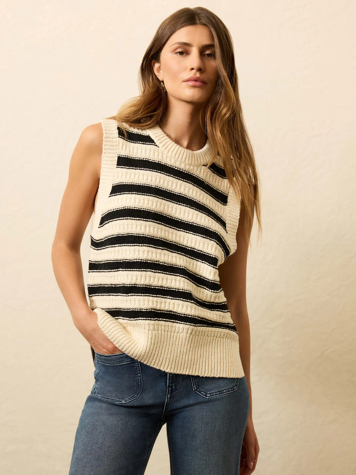 Heirloom Cotton Sweater Vest - Licorice Lines | Faherty