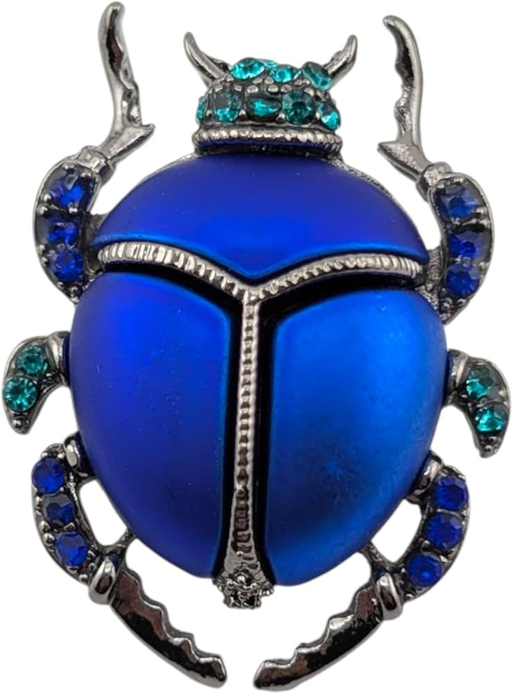 Iridescent Blue Glass Scarab Beetle Brooch gunmetal color insect pin Egyptian Revival | Amazon (US)