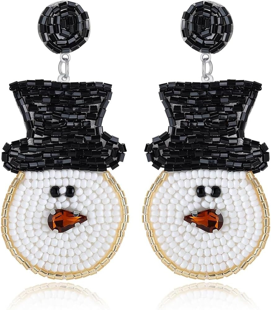 Christmas Earrings for Women - Cute Snowman Beaded Dangle Winter Holiday Jewelry, Christmas Outfi... | Amazon (US)